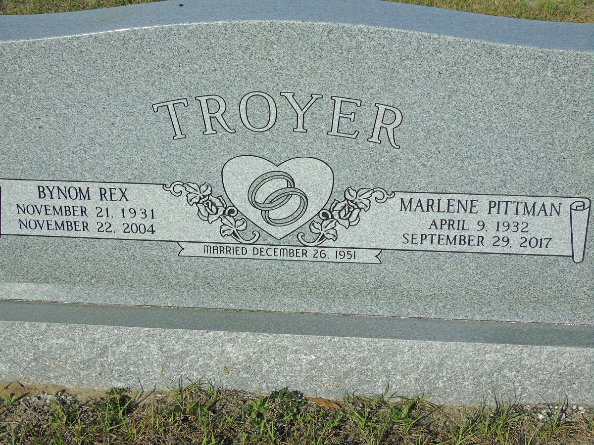 Headstone for Troyer, Bynom Rex